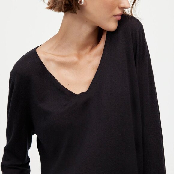 Madewell Merino Wool Silk Blend V-Neck Sweater Black Size XL NWT - Picture 4 of 9